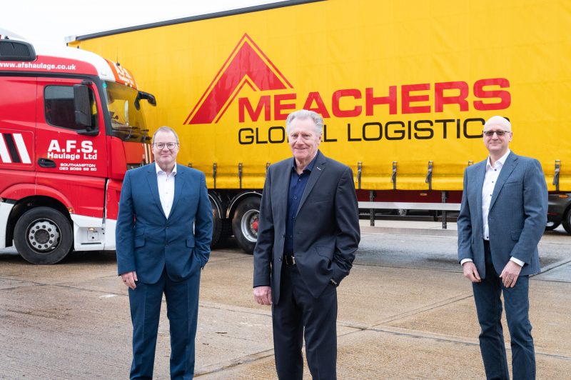 Photo L-R Stuart Terris Managing Director-  Meachers Global Logistics, Bob Terris Chairman - Meachers Global Logistics, Andy Seagrave Managing Director - AFS Haulage