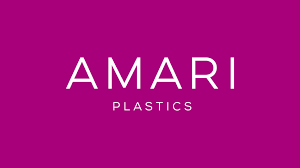 Amari Plastics Logo. White writing on pink background